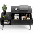 Table basse relevable noire/marron avec rangement intégré — Utilisation par 1 personne