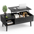 Table basse relevable noire/marron avec rangement intégré — Utilisation par 1 personne