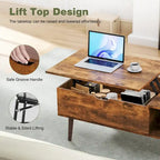 Table basse relevable noire/marron avec rangement intégré — Utilisation par 1 personne