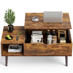 Table basse relevable noire/marron avec rangement intégré — Utilisation par 1 personne