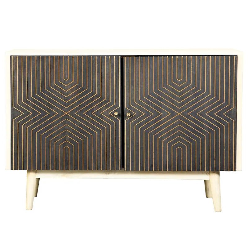 Meuble d'appoint 2 portes blanc et noir avec 4 étagères
