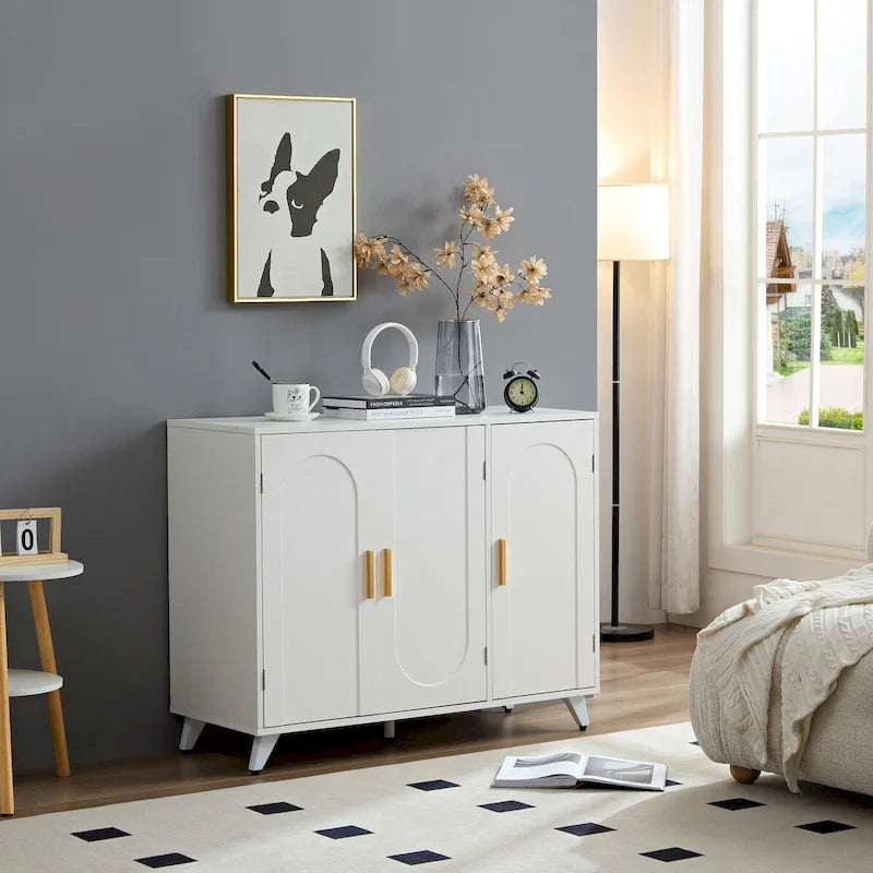 Buffet 3 portes blanc, pour 1 à 2 personnes