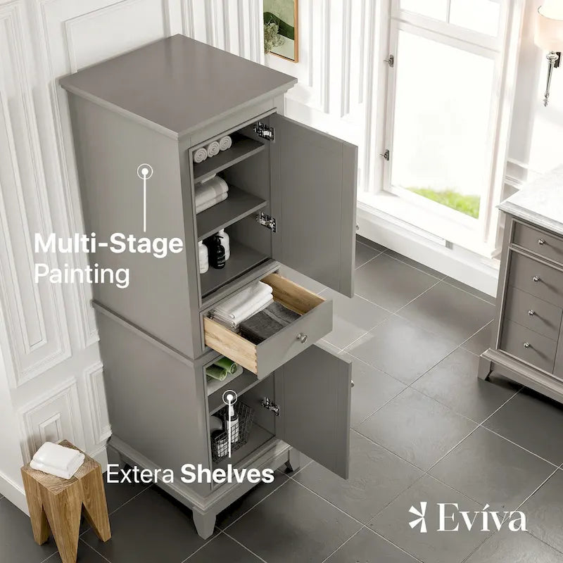 Meuble de rangement pour linge de maison autoportant, fini bois gris, 61 cm, 1 personne