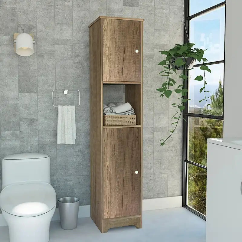 Meuble de rangement en lin beige – Double porte, 2 armoires, 4 étagères