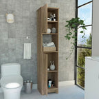 Meuble de rangement en lin beige – Double porte, 2 armoires, 4 étagères