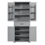 Meuble bas autoportant en bois gris avec portes et tiroir, assemblage par 1 personne