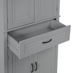 Meuble bas autoportant en bois gris avec portes et tiroir, assemblage par 1 personne
