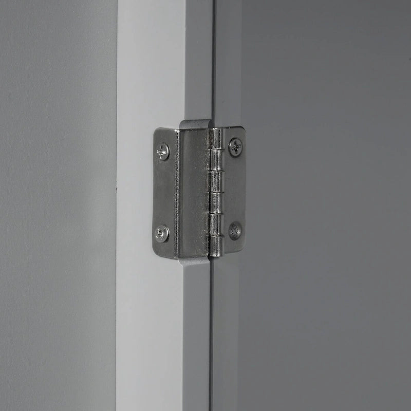 Meuble bas autoportant en bois gris avec portes et tiroir, assemblage par 1 personne