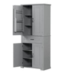 Meuble bas autoportant en bois gris avec portes et tiroir, assemblage par 1 personne