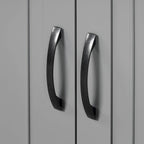 Meuble bas autoportant en bois gris avec portes et tiroir, assemblage par 1 personne