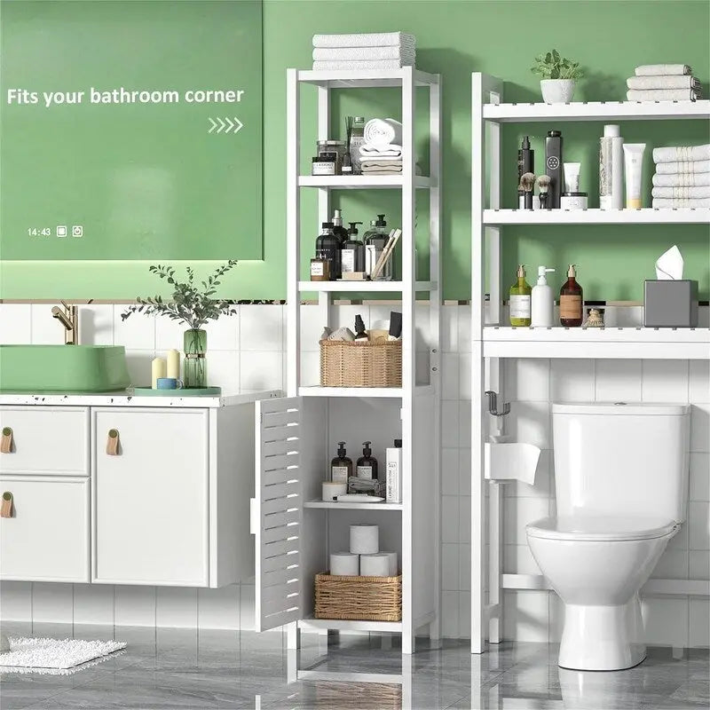 Meuble haut de salle de bain fin en bois blanc avec porte persienne, 1 personne