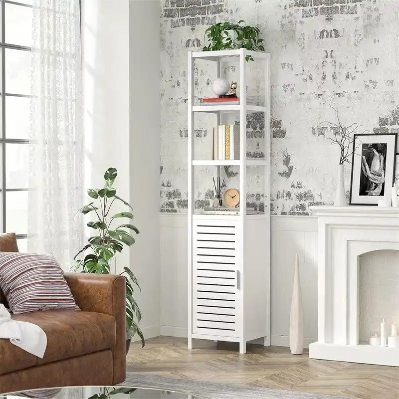 Meuble haut de salle de bain fin en bois blanc avec porte persienne, 1 personne