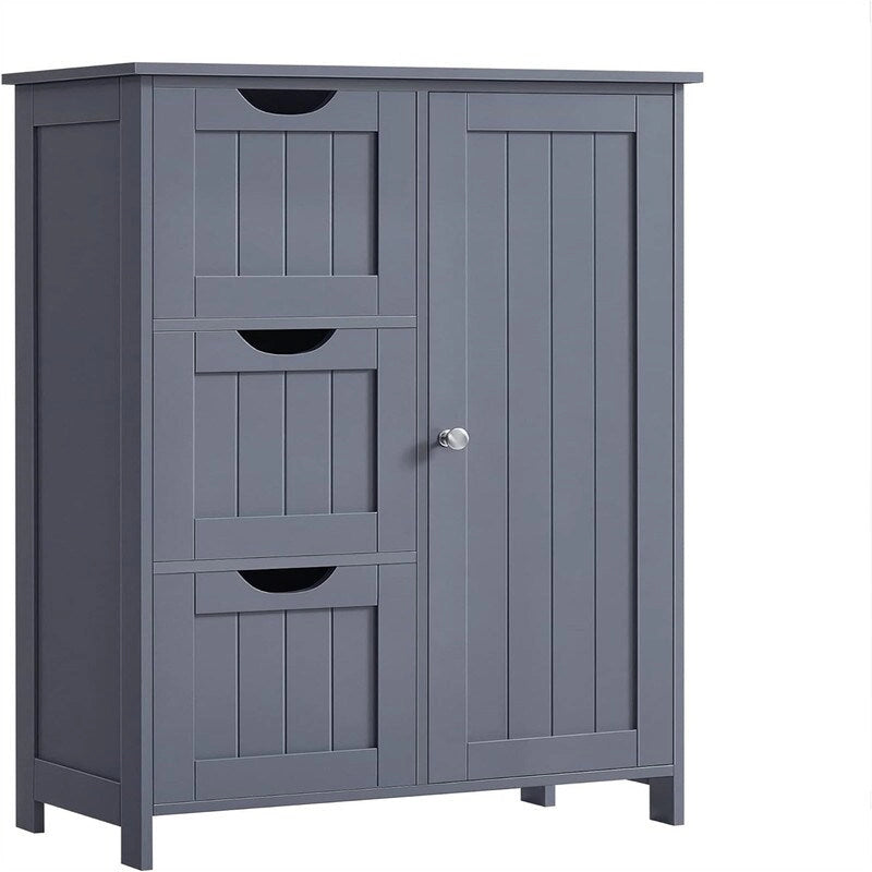 Meuble de rangement de salle de bain à 3 tiroirs, finition bois gris ardoise