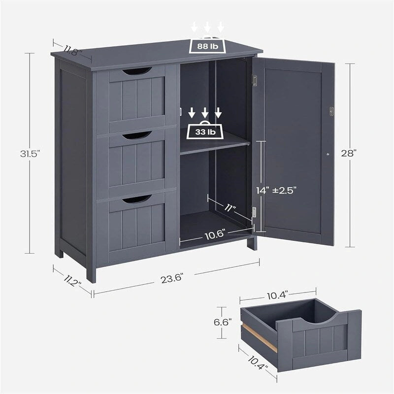 Meuble de rangement de salle de bain à 3 tiroirs, finition bois gris ardoise