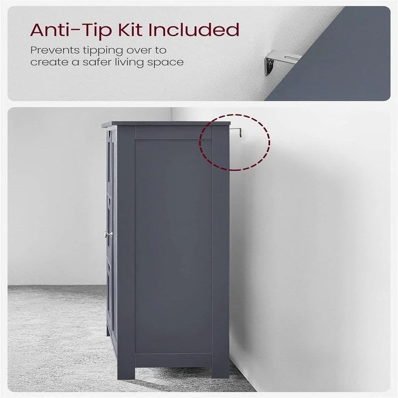 Meuble de rangement de salle de bain à 3 tiroirs, finition bois gris ardoise