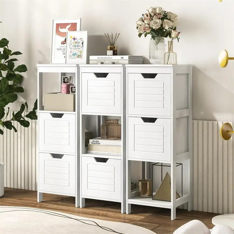 Meuble de Rangement au Sol – Noir / Taupe / Gris / Blanc, 3 étagères, Simple