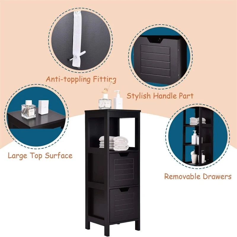 Meuble de Rangement au Sol – Noir / Taupe / Gris / Blanc, 3 étagères, Simple