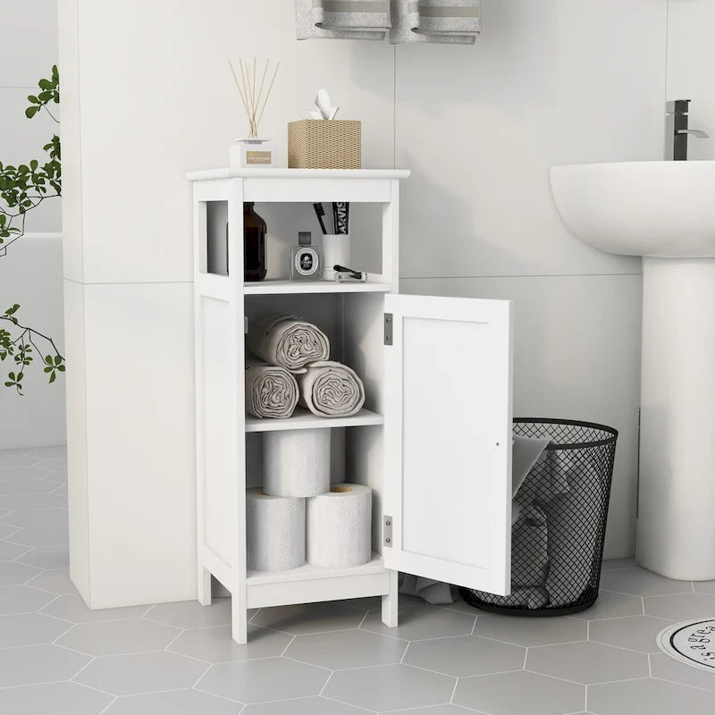 Meuble de Rangement Salle de Bain Blanc à Porte Simple, 1 Personne