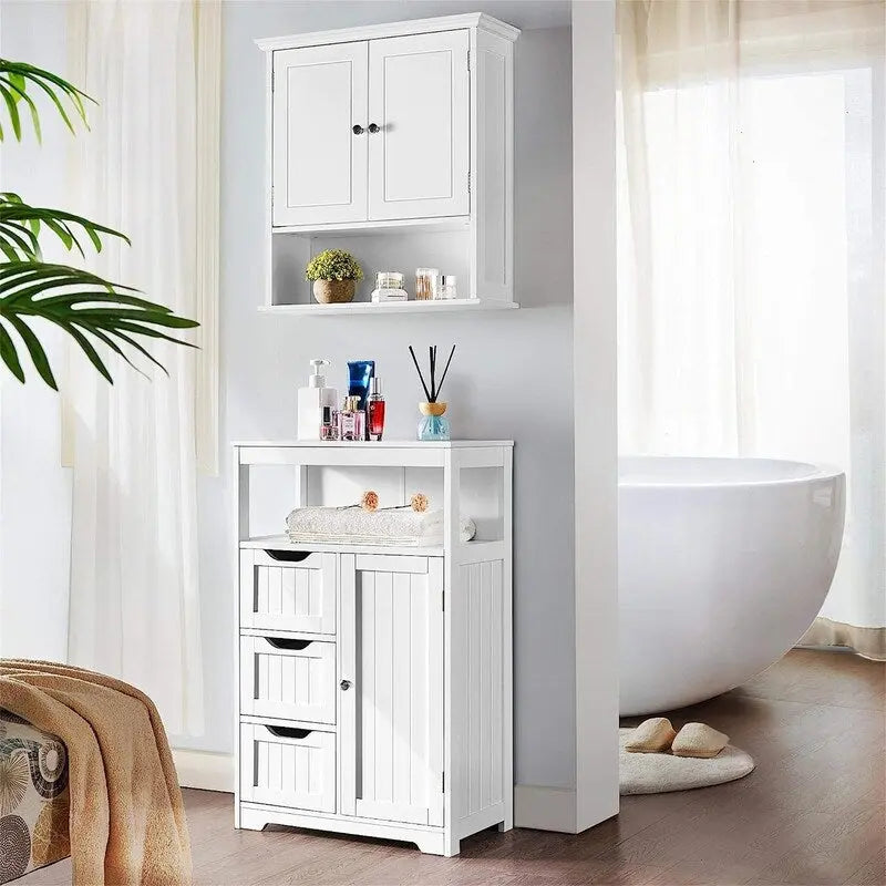 Meuble de salle de bain bas sur pied, finition bois blanc – 1 personne