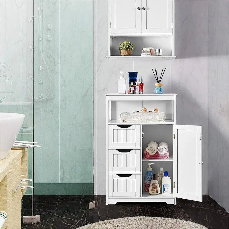 Meuble de salle de bain bas sur pied, finition bois blanc – 1 personne