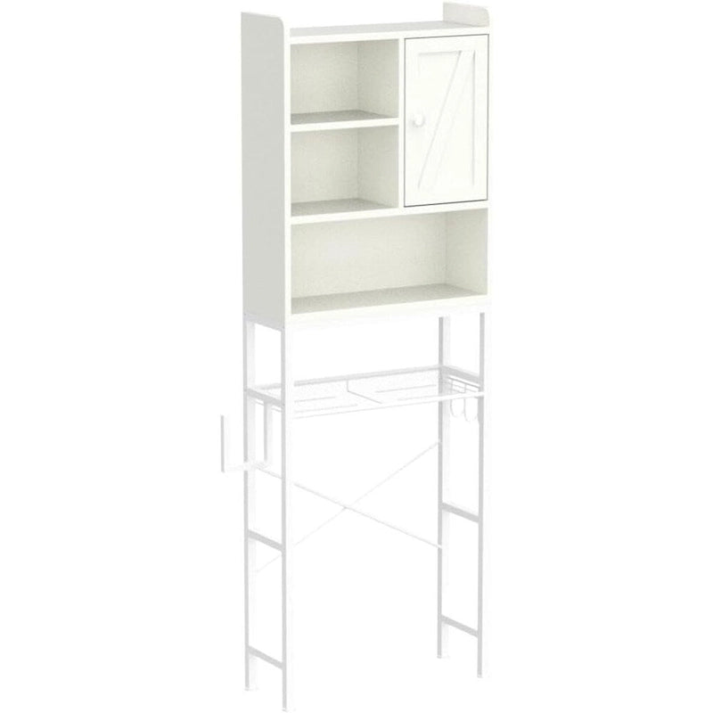 Meuble de Rangement Sur-WC Marron/Blanc, 4 Étagères + Porte, Montage 1 Personne