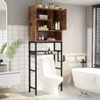 Meuble de Rangement Sur-WC Marron/Blanc, 4 Étagères + Porte, Montage 1 Personne