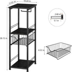 Meuble de rangement de salle de bain autoportant avec tiroir et porte-papier toilette — Noir / Rustique / Chêne, assemblage par 1 personne