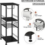 Meuble de rangement de salle de bain autoportant avec tiroir et porte-papier toilette — Noir / Rustique / Chêne, assemblage par 1 personne