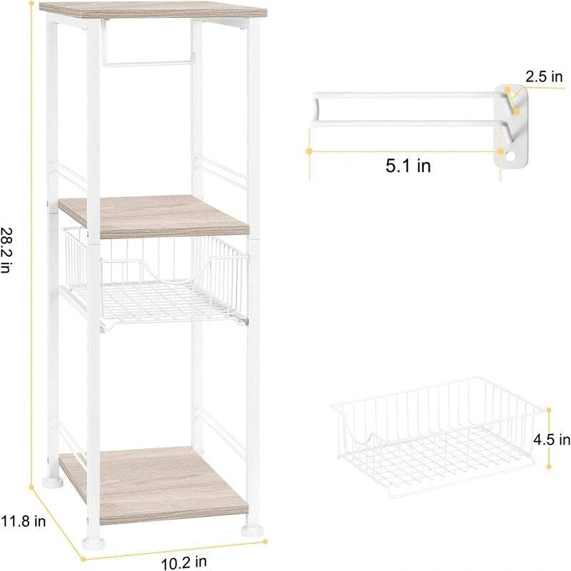 Meuble de rangement de salle de bain autoportant avec tiroir et porte-papier toilette — Noir / Rustique / Chêne, assemblage par 1 personne