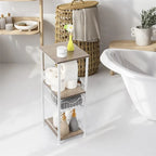 Meuble de rangement de salle de bain autoportant avec tiroir et porte-papier toilette — Noir / Rustique / Chêne, assemblage par 1 personne