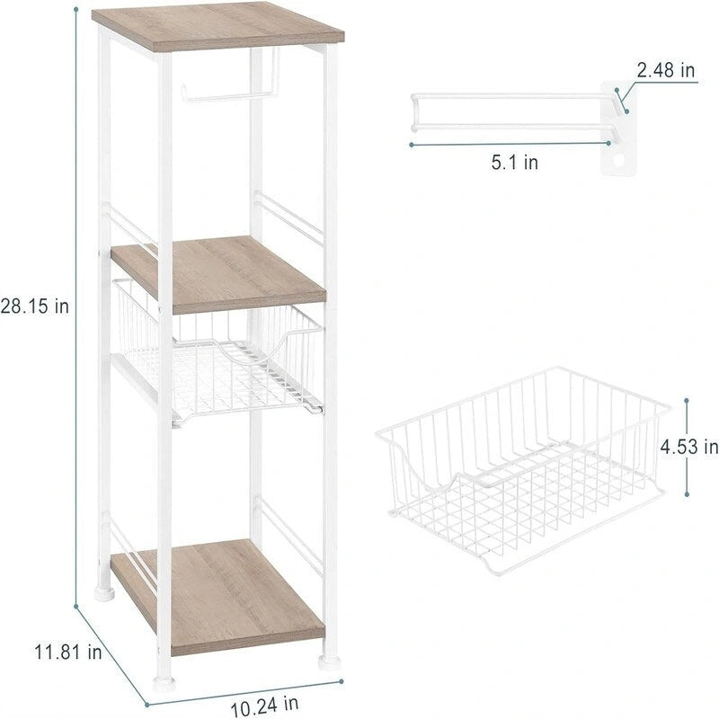 Meuble de rangement de salle de bain autoportant avec tiroir et porte-papier toilette — Noir / Rustique / Chêne, assemblage par 1 personne