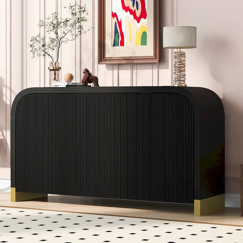 Meuble de rangement 4 portes avec étagères réglables – Bleu marine / Blanc / Noir