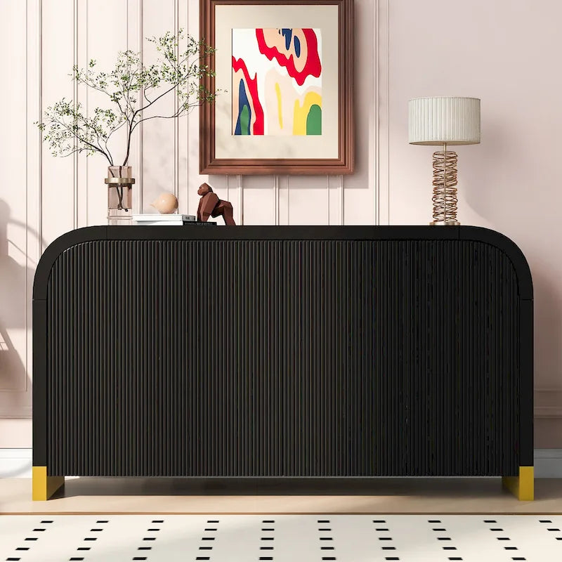 Meuble de rangement 4 portes avec étagères réglables – Bleu marine / Blanc / Noir