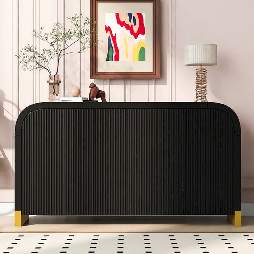Meuble de rangement 4 portes avec étagères réglables – Bleu marine / Blanc / Noir