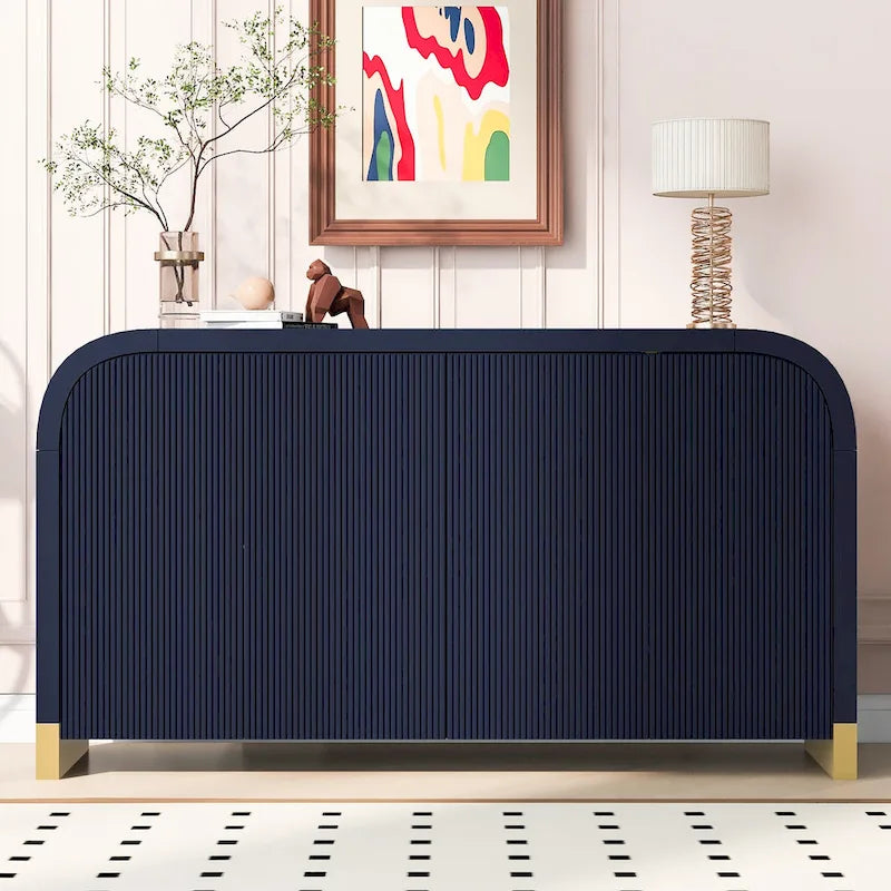 Meuble de rangement 4 portes avec étagères réglables – Bleu marine / Blanc / Noir