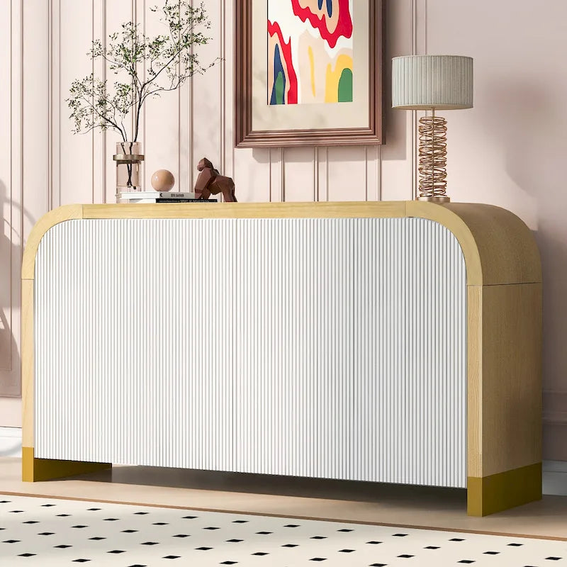 Meuble de rangement 4 portes avec étagères réglables – Bleu marine / Blanc / Noir