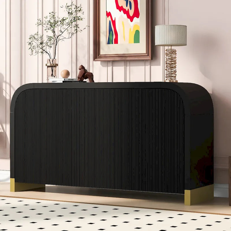 Meuble de rangement 4 portes avec étagères réglables – Bleu marine / Blanc / Noir
