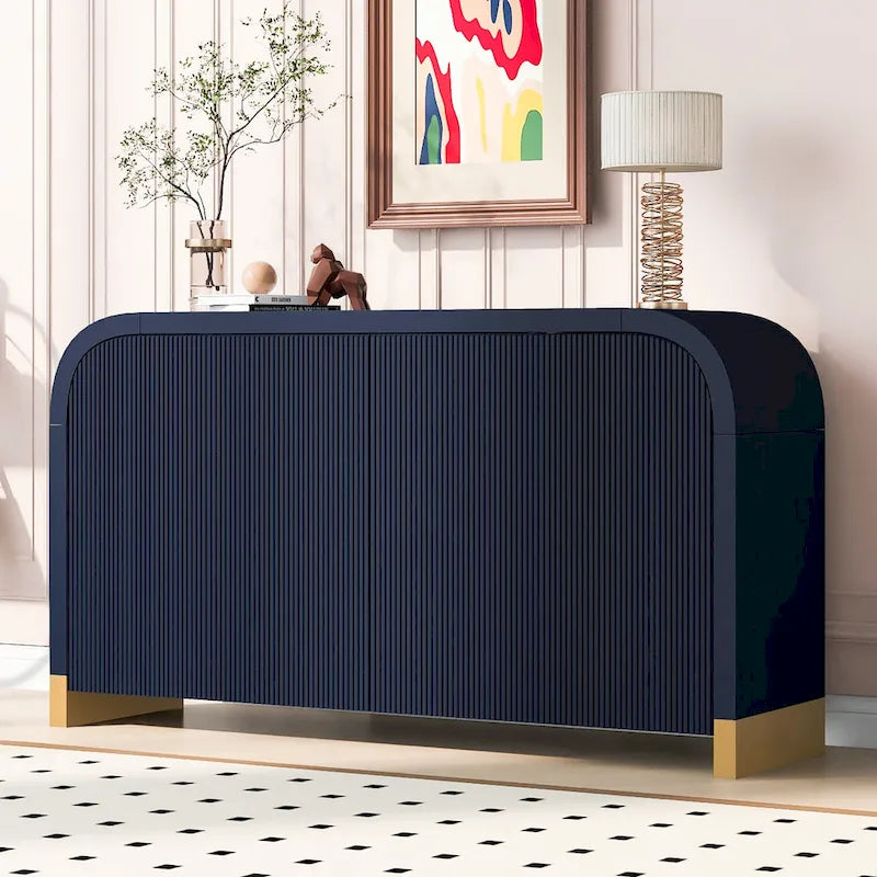Meuble de rangement 4 portes avec étagères réglables – Bleu marine / Blanc / Noir