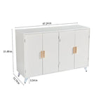 Buffet bas blanc à 4 portes avec étagères réglables