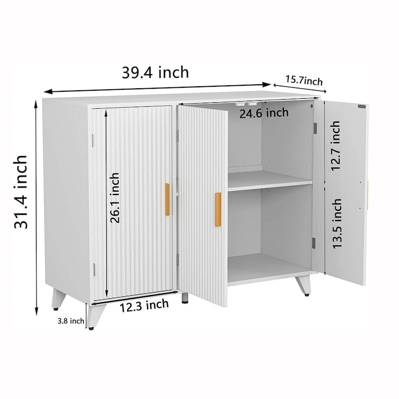 Buffet à portes ondulées blanches texturées