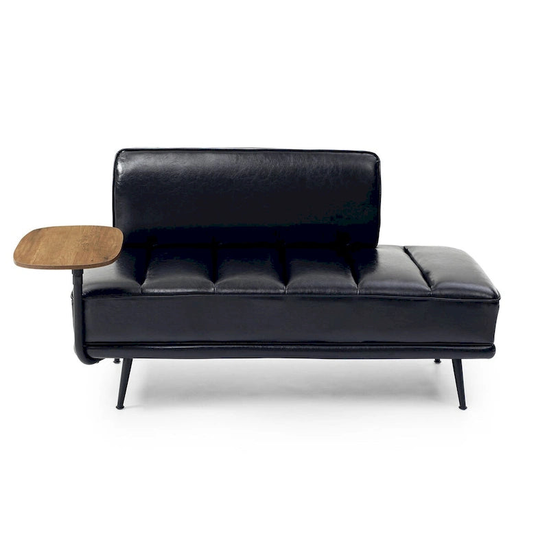 Banc de bout de lit en similicuir PU beige/noir avec plateau pivotant, 143 cm, 1 personne, pieds en métal