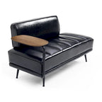 Banc de bout de lit en similicuir PU beige/noir avec plateau pivotant, 143 cm, 1 personne, pieds en métal