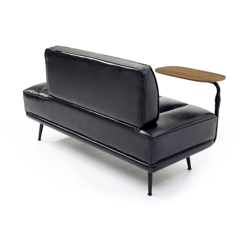 Banc de bout de lit en similicuir PU beige/noir avec plateau pivotant, 143 cm, 1 personne, pieds en métal