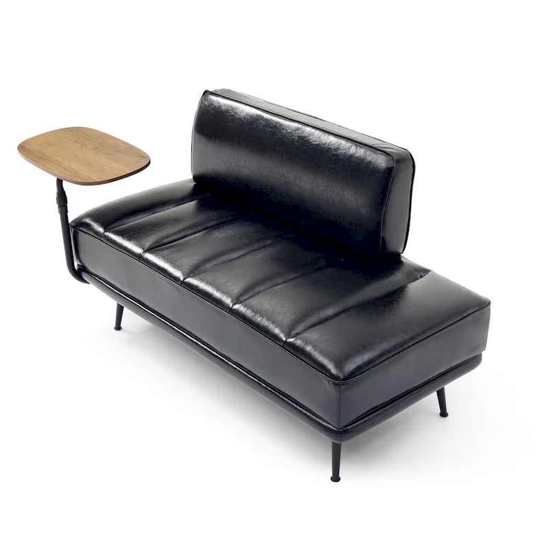 Banc de bout de lit en similicuir PU beige/noir avec plateau pivotant, 143 cm, 1 personne, pieds en métal