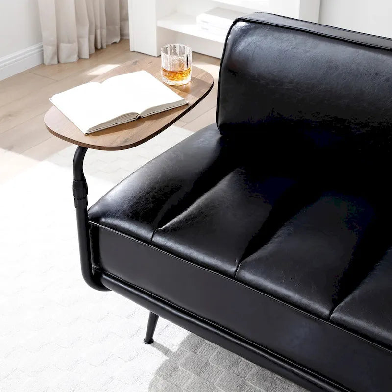 Banc de bout de lit en similicuir PU beige/noir avec plateau pivotant, 143 cm, 1 personne, pieds en métal
