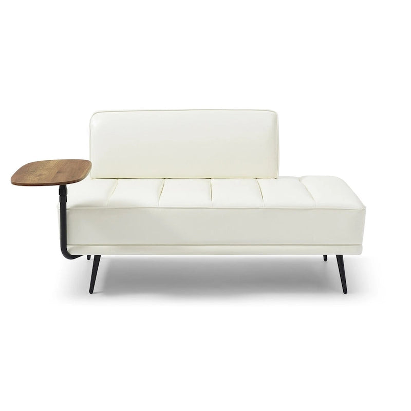 Banc de bout de lit en similicuir PU beige/noir avec plateau pivotant, 143 cm, 1 personne, pieds en métal