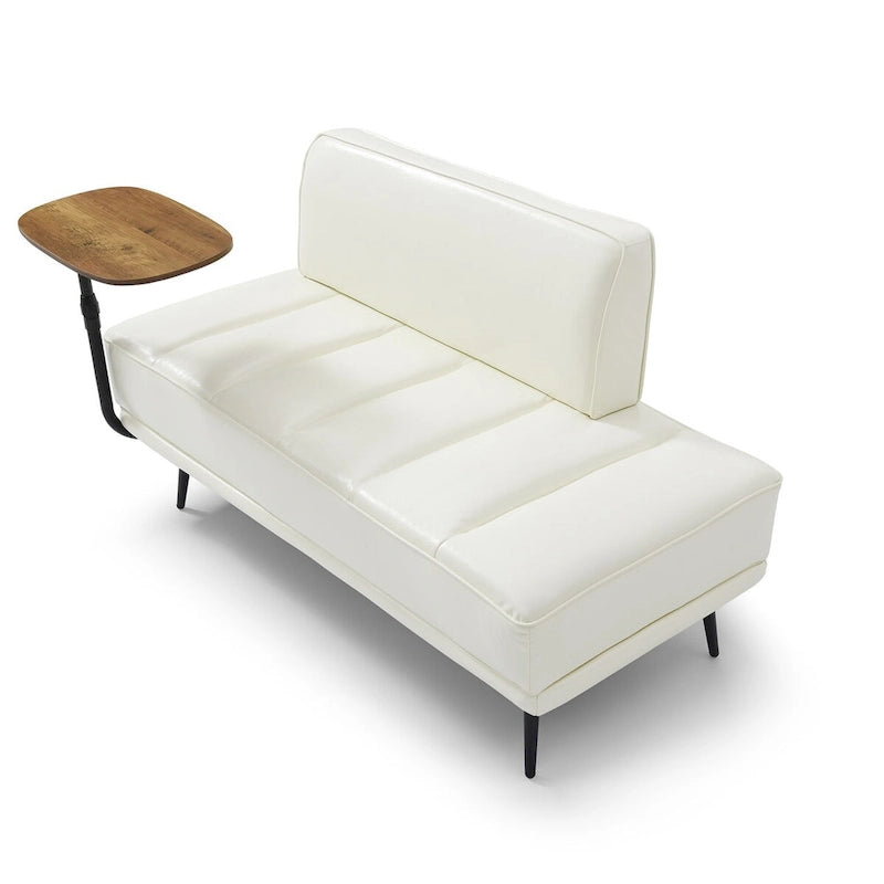 Banc de bout de lit en similicuir PU beige/noir avec plateau pivotant, 143 cm, 1 personne, pieds en métal