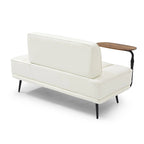 Banc de bout de lit en similicuir PU beige/noir avec plateau pivotant, 143 cm, 1 personne, pieds en métal