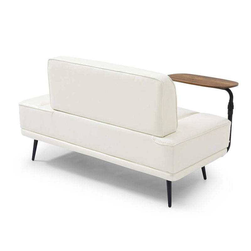 Banc de bout de lit en similicuir PU beige/noir avec plateau pivotant, 143 cm, 1 personne, pieds en métal