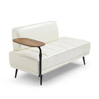 Banc de bout de lit en similicuir PU beige/noir avec plateau pivotant, 143 cm, 1 personne, pieds en métal